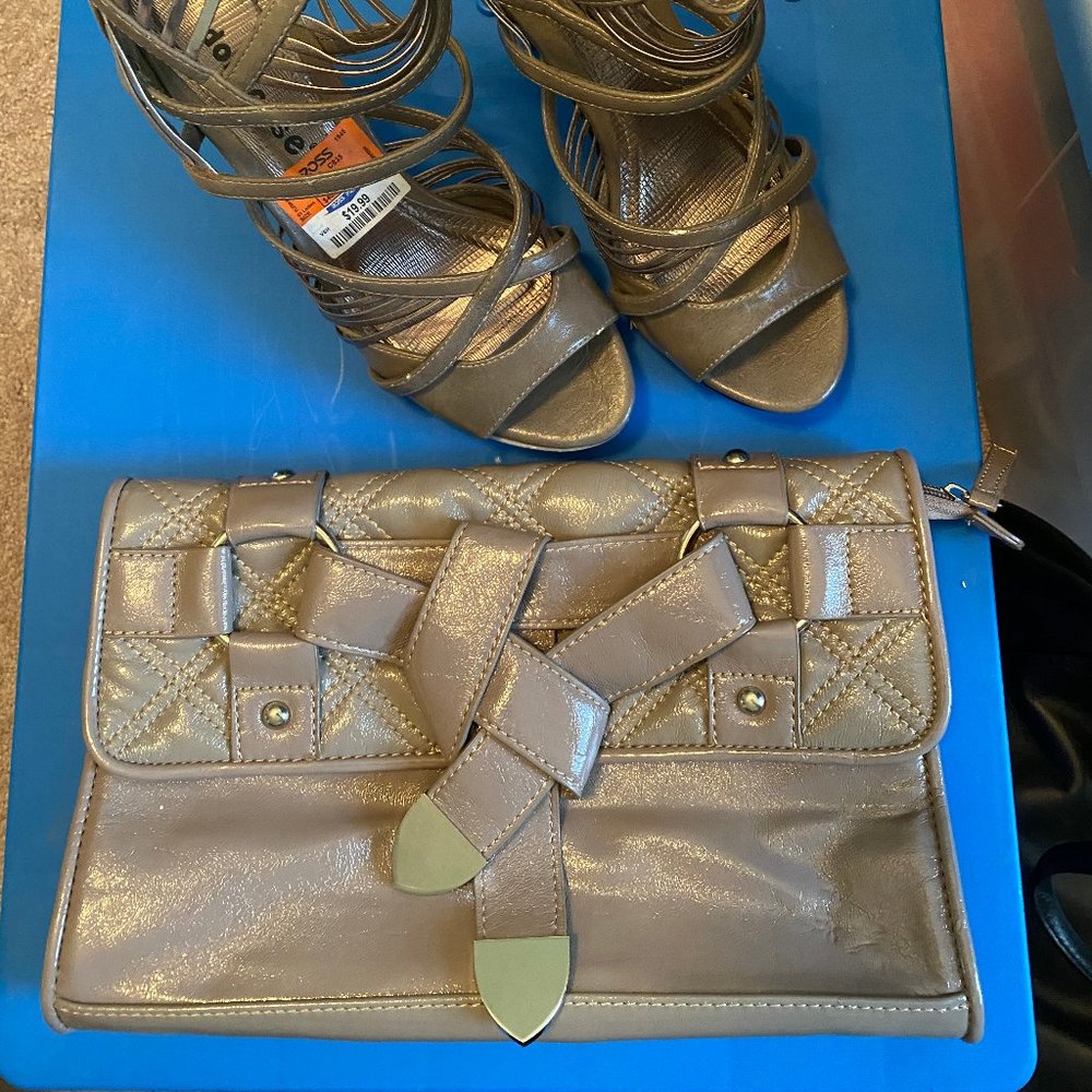 Dollhouse heels size 8, never used and one (1) Chinese Laundry Clutch